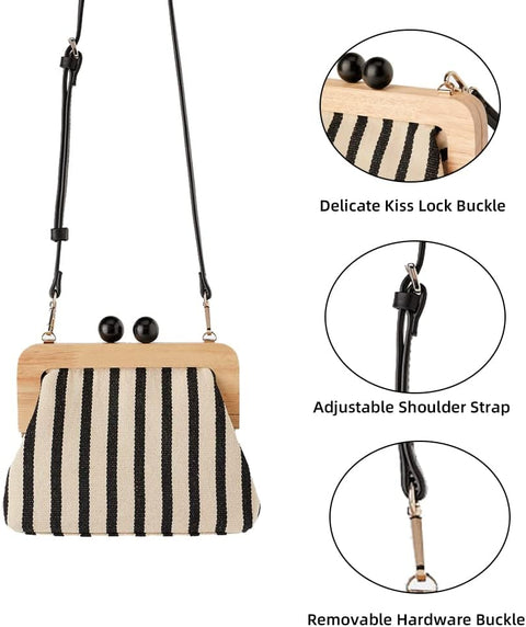 Yohora Women’s Crossbody Bag Kiss Lock Shoulder Purse Canvas Lightweight Retro Wallet Yohora