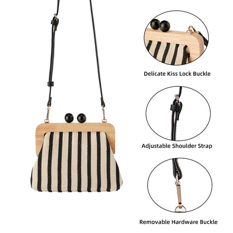 Yohora Women’s Crossbody Bag Kiss Lock Shoulder Purse Canvas Lightweight Retro Wallet Yohora