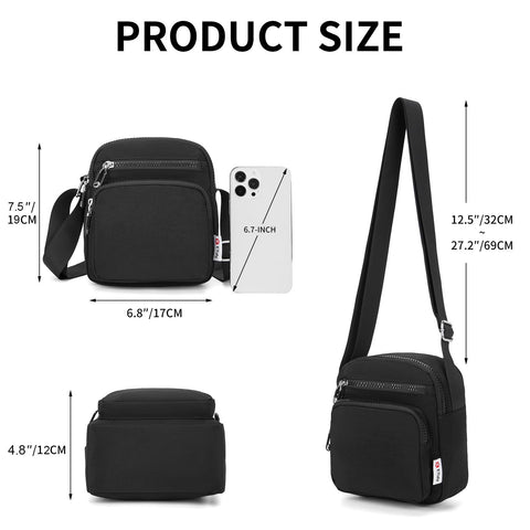 ETidy Tote Bag for Women Men Lightweight Small Crossbody Shoulder Bag Casual Zipper Handbag Hobo bag with Pockets Black ETidy