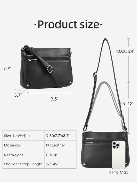 WESTBRONCO Crossbody Bags for Women, Medium Size Shoulder Handbags, Satchel Purse with Multi Zipper Pocket Black