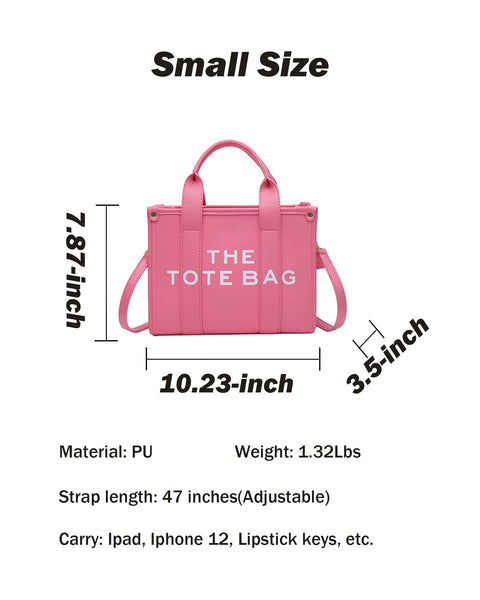 NEGBIU Tote Bags for Women, Leather Mini Tote Bag with Zipper, Shoulder/Crossbody/Handbag（10.2 * 7.8 * 3.5in (Rose Red) NEGBIU