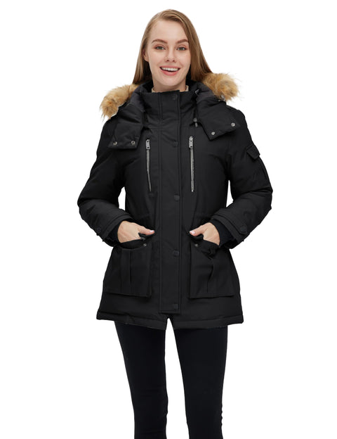 wantdo Women's Quilted Winter Coat Warm Puffer Jacket Thicken Parka with Removable Hood Black X-Large