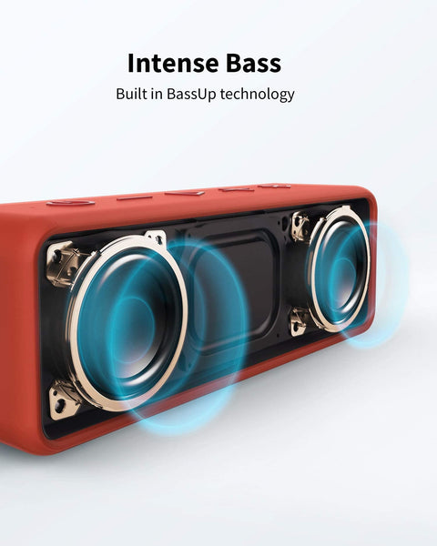 Anker SoundCore 2 Portable Bluetooth Speaker, Wireless, Enhanced Bass, 24-Hour Playtime, 66ft Range, IPX7 Water Resistant, Built-in Mic, Ideal for Travel, Compact and Easy to Use - Red Anker