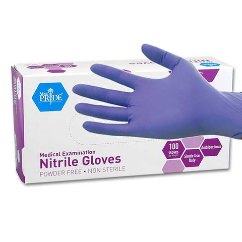 MedPride Powder-Free Nitrile Exam Gloves, Iris Blue, Medium, Box/100 MED PRIDE