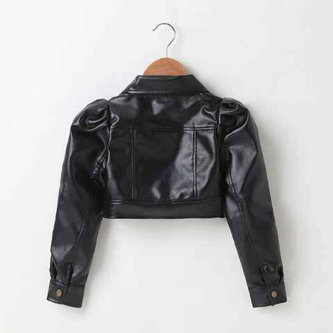 WASAIGOOD Toddler Girls Motorcycle Jackets PU Faux Leather Coat Turn-Down Collar Long Sleeve Crop Tops Outerwear Coats (black,6-7 years)