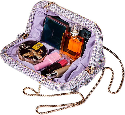 WuDiaoer Women Rhinestone Clutch Purse Diamond Evening Bag Chain Handbag Ladies Dumpling Bag Wedding Party Purse, Orange Red WuDiaoer