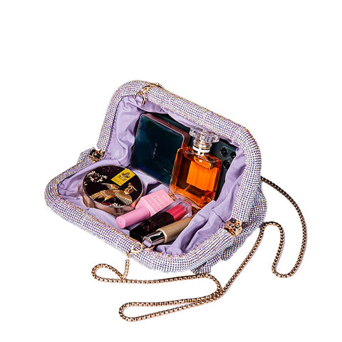 WuDiaoer Women Rhinestone Clutch Purse Diamond Evening Bag Chain Handbag Ladies Dumpling Bag Wedding Party Purse, Orange Red WuDiaoer