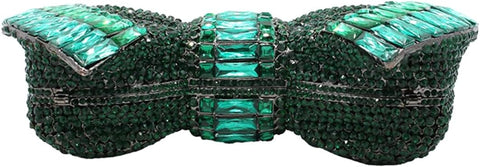 DJBM Luxury 3D Bowknot Rhinestone Purse Bow Crystal Clutch Sparkly Evening Bag for Women Wedding Banquet Party, Green DJBM