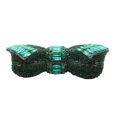 DJBM Luxury 3D Bowknot Rhinestone Purse Bow Crystal Clutch Sparkly Evening Bag for Women Wedding Banquet Party, Green DJBM