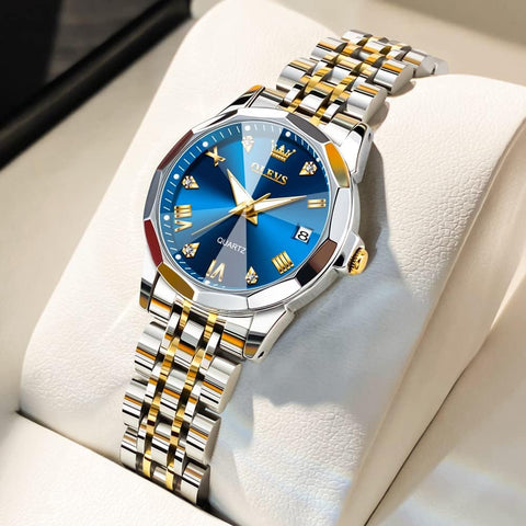 OLEVS Watches Women with Date Silver Stainless Steel Luxury Ladies Watches with Small Writs Diamond Watches for Women Waterproof Elegant Dress Quartz Analog Women's Wrist Watches Reloj de Mujer, Two OLEVS