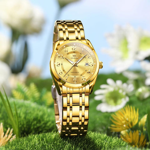 OLEVS Gold Watches for Women Luxury Dress Analog Lady Watch for Ladies Stainless Steel Waterproof Luminous Elegant Female Wrist Watch