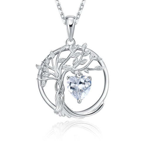HAOSG 925 Sterling Silver April Birthstone Necklace Cubic Ziconia Simulated Diamond Necklace Tree of Life Pendant Necklaces Birthday Anniversary Wedding Gifts for Women Her Girls, Adjustable Chain HAOSG