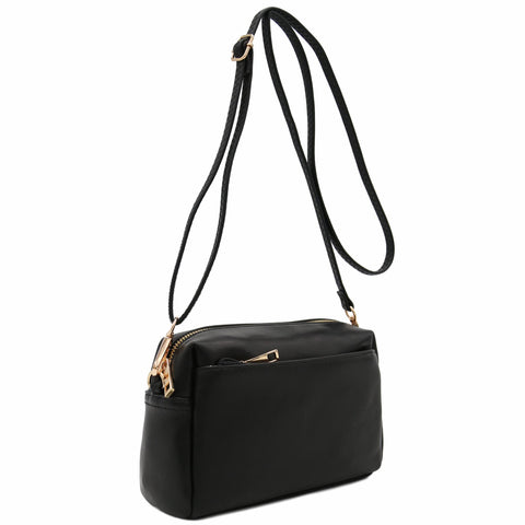 FashionPuzzle Small Triple Zip Crossbody Bag (Black) FashionPuzzle
