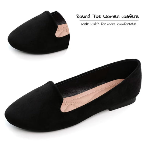 SAILING LU Women Round Toe Flats Comfortable Ballet Flat Shoes for Women Dressy Black Slip-ons Loafers Black Size 8.5