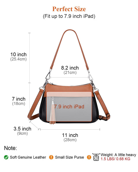 Over Earth Leather Handbags for Women Small Hobo Shoulder Bag Ladies Crossbody Purse(O111-2E Black/Brown) Over Earth
