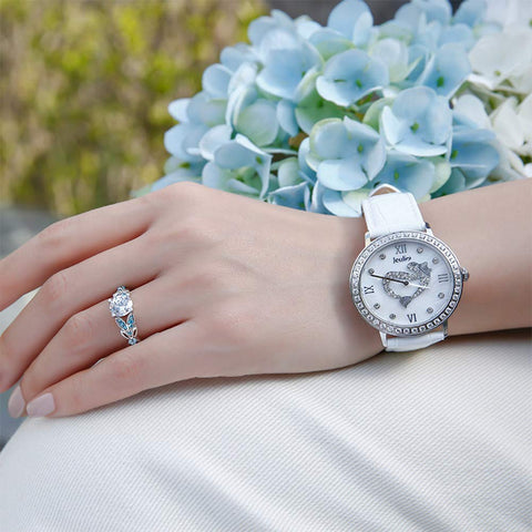 Jeulia Simulated Gemestone Butterfly Rings Sterling Silver Round Cut Bridal Set Birthstone Aquamarine Blue CZ Engagement Rings Anniversary Promise Rings for Her with Jewelry Gift Box (8)… Jeulia