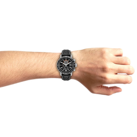 Citizen Men's Eco-Drive Weekender Brycen Chronograph Watch in Stainless Steel, Black Leather strap, Black Dial (Model: CA0649-14E) Citizen