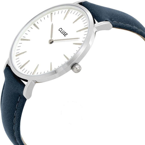 CLUSE Women's La Boheme 38mm Blue Leather Band Metal Case Quartz White Dial Analog Watch CL18216 CLUSE