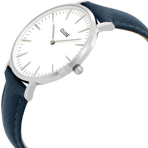 CLUSE Women's La Boheme 38mm Blue Leather Band Metal Case Quartz White Dial Analog Watch CL18216 CLUSE