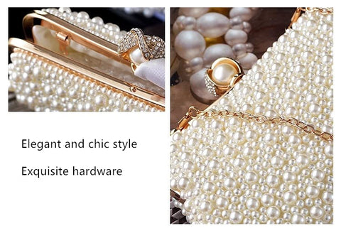 ASPHODELCHIC Women Pearl Evening Bag Bride Beaded Clutch Purse Cream White for Wedding Party (Ivory white) Small ASPHODELCHIC