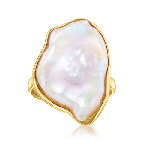 Ross-Simons 20x16mm Cultured Keshi Pearl Ring in 18kt Gold Over Sterling. Size 7 Ross-Simons