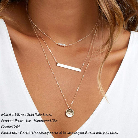 Turandoss Dainty Layering Bar Necklace Hammered Disc Pendant Necklace Simple Layering Plated Choker for Women Turandoss
