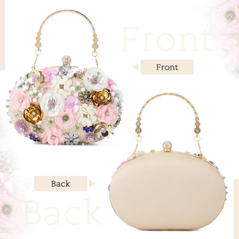 Freie Liebe Floral Clutch Beaded Purses for Women 3D Flower Evening Bag for Wedding, Bridal Freie Liebe