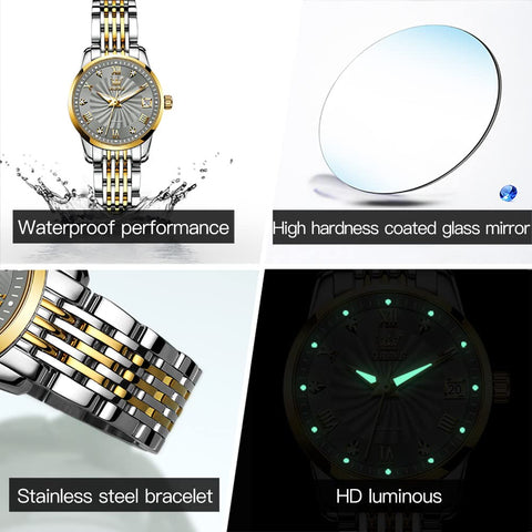 OLEVS Womens Automatic Watch Diamond Fashion Luxury Dress Mechanical Self Winding Stainless Steel Ladies Wrist Watches for Women Luminous Waterproof OLEVS