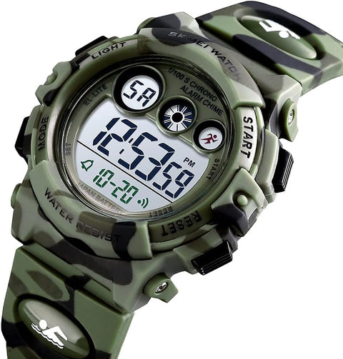 GOLDEN HOUR Watches for Kids Digital Sport Waterproof Boys Watch Outdoor 12/24 H Alarm EL Backlight Stopwatch Military Child Wristwatch Ages 3-15 (Camouflage Green)