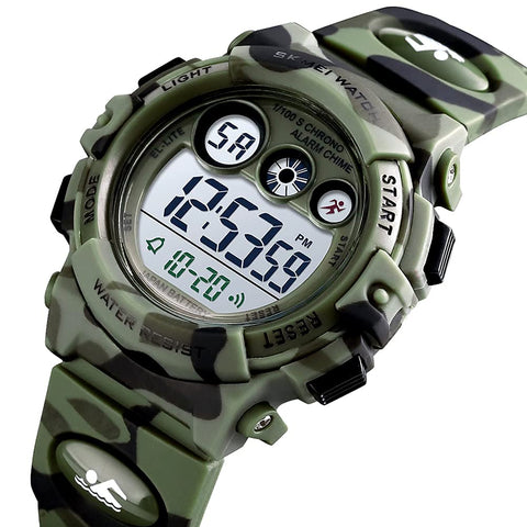GOLDEN HOUR Watches for Kids Digital Sport Waterproof Boys Watch Outdoor 12/24 H Alarm EL Backlight Stopwatch Military Child Wristwatch Ages 3-15 (Camouflage Green)