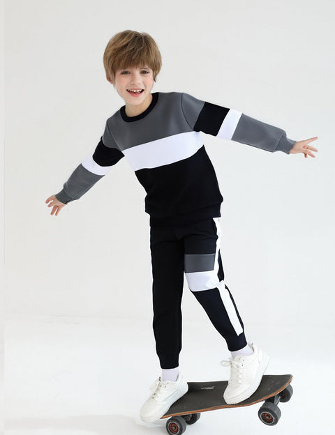 mkodopy Boys Clothes Hoodie Sweatsuits Tops and Pants Boys Fall Winter Outfits Boy Clothing Set (Black Gray, 6-7 Years)