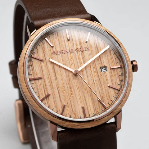 Original Grain Men's Whiskey Espresso 40mm Analog Watch | Modern Minimal Collection, Espresso Stainless Steel, Horween Leather Strap | 5ATM Water-Resistant & Scratch-Resistant | Wrist Watch for Men Original Grain