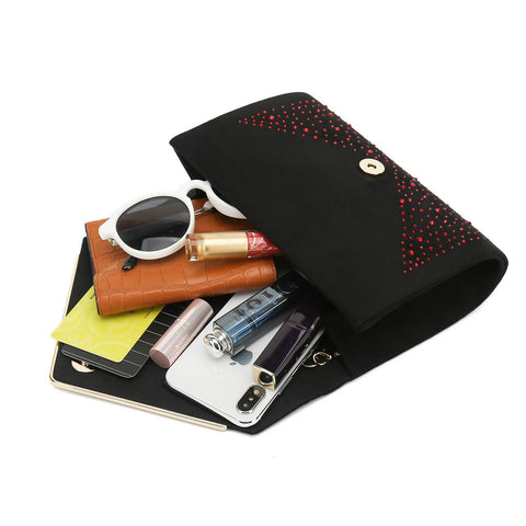 CHARMING TAILOR Envelope Purse Formal Faux Suede Clutch Rhinestone Evening Bag for Women Party Handbag (Black/red) CHARMING TAILOR