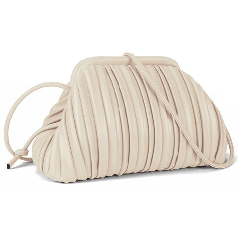 GLITZALL Clutch Purse and Dumpling Bag for Women Designer Cloud Handbag and Ruched Bag with Detachable Shoulder Strap,Soft PU Leather (Beige) GLITZALL