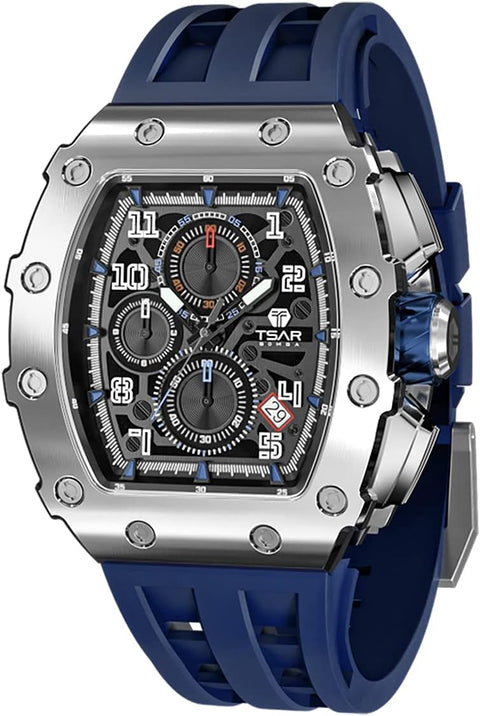TSAR BOMBA Mens Watches Luxury Tonneau Watches for Men Waterproof 50M Analog Replica Watch Chronograph Calendar Date Men’s Dress Business Work Watch Diver Large Square Face Wristwatch TSAR BOMBA