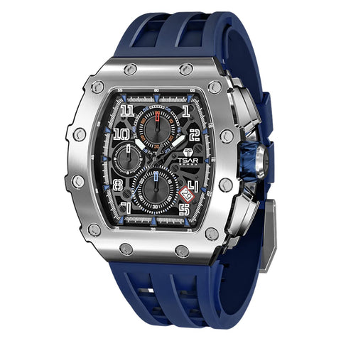 TSAR BOMBA Mens Watches Luxury Tonneau Watches for Men Waterproof 50M Analog Replica Watch Chronograph Calendar Date Men’s Dress Business Work Watch Diver Large Square Face Wristwatch TSAR BOMBA