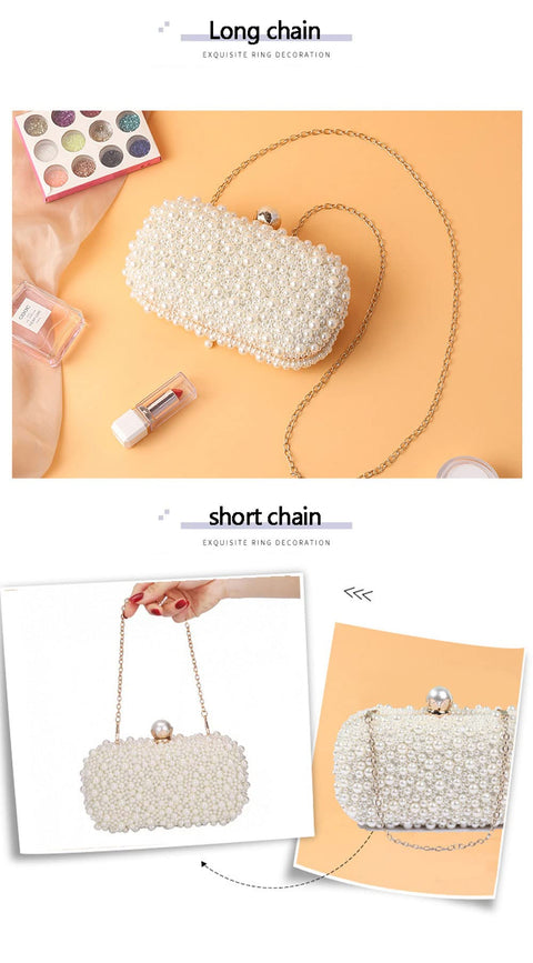 YYIHER Pearl Clutch White Clutch Purses for Women Evening Handbags Beaded Clutch Wedding Bridal Clutch Parites Prom YYIHER