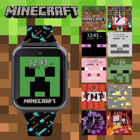 Minecraft Kids Smart Watch - Interactive Touchscreen with Games, Camera, Step Counter, Alarm, Timer, Voice Recorder, and Cool Minecraft Silicone Strap - Fits Wrists 5.5" to 8.0"
