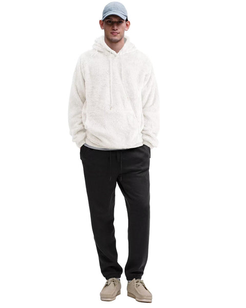 VahRuta Men's Fashion Hoodies Sweatshirt Sherpa Long Sleeve Fuzzy Jacket Fur Soft Fluffy Pullover Hood Pockets Beige XXL