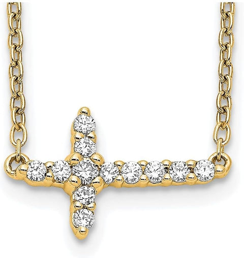 14k Gold Lab Grown Diamond Sideways Religious Faith Cross Necklace Measures 8mm Wide 18 Inch Jewelry Gifts for Women JewelryWeb