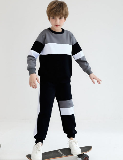 mkodopy Boys Clothes Hoodie Sweatsuits Tops and Pants Boys Fall Winter Outfits Boy Clothing Set (Black Gray, 6-7 Years)