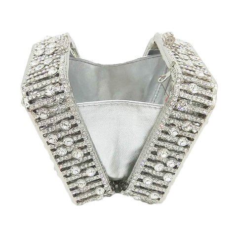 Boutique De FGG Women Metal Box Crystal Clutch Purse Evening Bag Wedding Bridal Rhinestone Handbags Party Clutch Bag,Mini,Silver Boutique De FGG