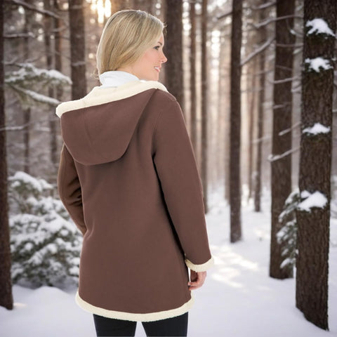 Collections Etc Women's Women's Polar Fleece Coat with Sherpa Lined Hood Beige X-Large