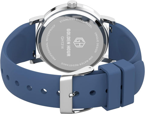 GOLDEN HOUR Waterproof Nurse Watch, 38mm, 24-hour Luminous Dial, Red Second Hand, Silicone Band, Navy Blue