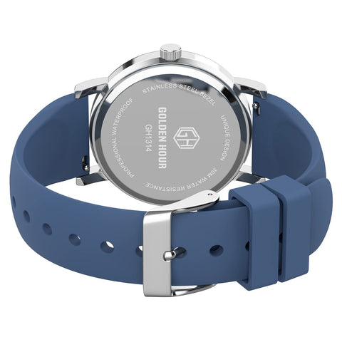 GOLDEN HOUR Waterproof Nurse Watch, 38mm, 24-hour Luminous Dial, Red Second Hand, Silicone Band, Navy Blue