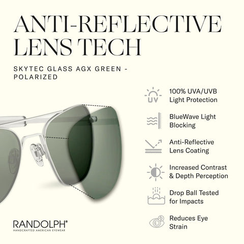 Randolph Eyewear Aviator Sunglasses for Men and Women – Classic Aviator Glasses with Polarized Lenses and Matte Chrome Frame, UV Protection Sunglasses Made to Last a Lifetime (Agx Green)