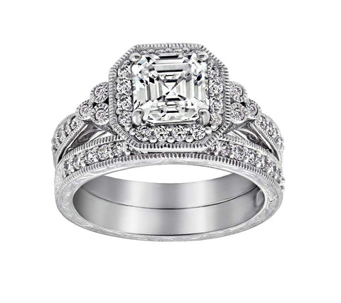 Amazon Essentials Platinum Plated Sterling Silver Infinite Elements Cubic Zirconia Asscher Antique Ring, Size 9 (previously Amazon Collection) Amazon Essentials