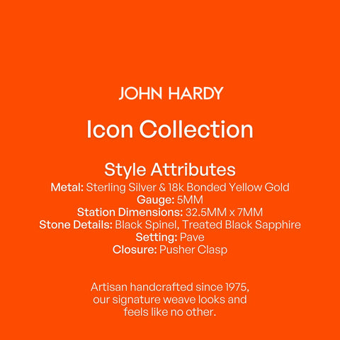 John Hardy WOMEN's Classic Chain Hammered 18K Gold and Silver Extra-Small Bracelet 5mm with Pusher Clasp with Black Sapphire (Medium) John Hardy