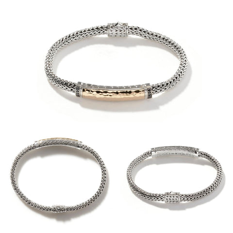 John Hardy WOMEN's Classic Chain Hammered 18K Gold and Silver Extra-Small Bracelet 5mm with Pusher Clasp with Black Sapphire (Medium) John Hardy