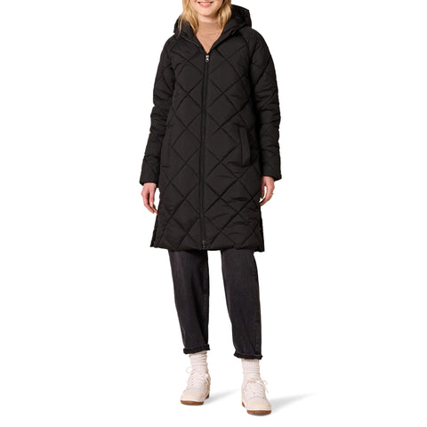 Amazon Essentials Women's Puffer Jacket, Heavyweight Diamond Quilted Knee Length Winter Coat, Black, Large